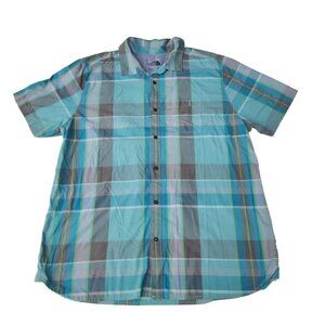 The North Face Teal Green Plaid Short Sleeve Button-Up Mens Sz XL Shirt *READ*